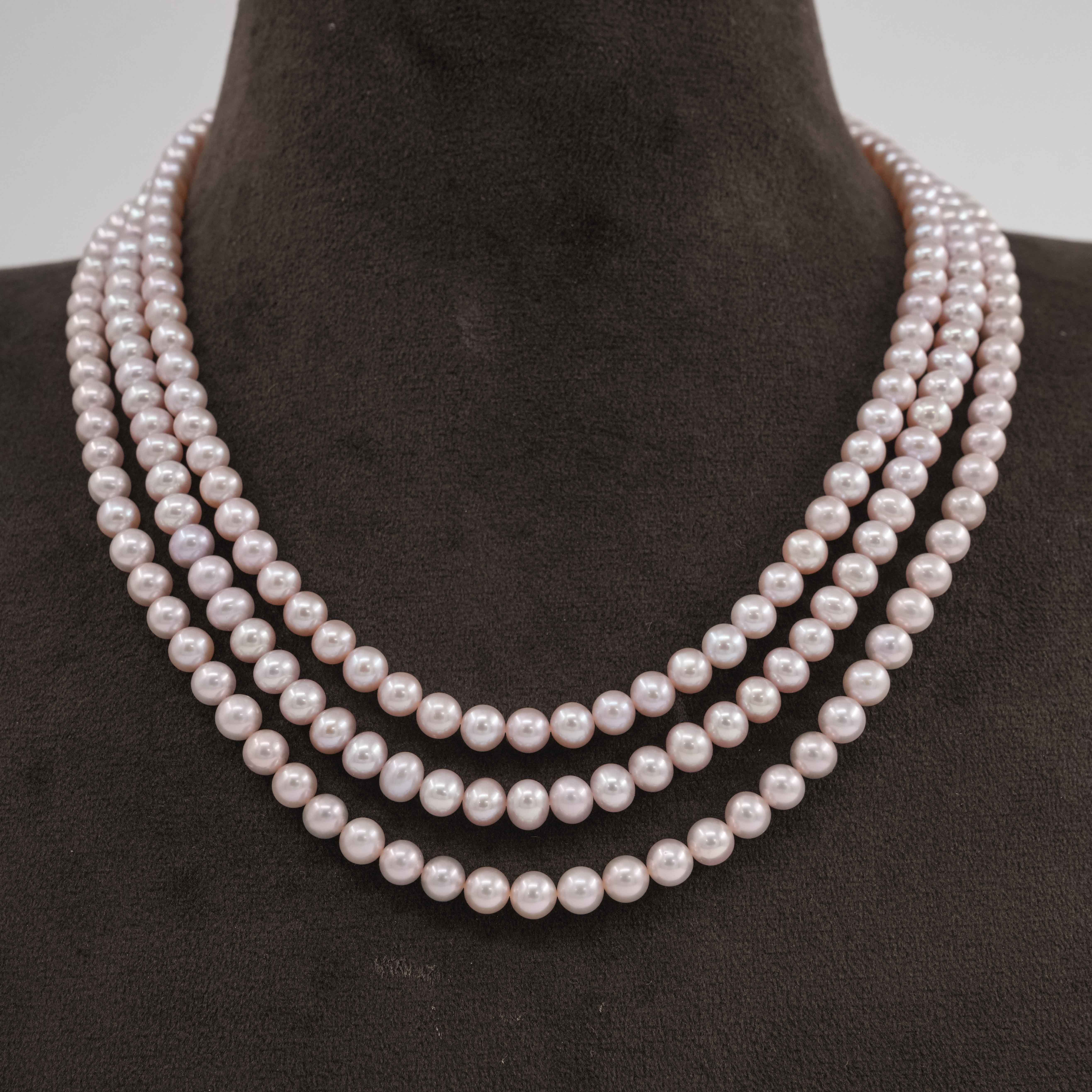 The Pearl Atelier by Kabra Pearls - Round Pink Three Layered Necklace